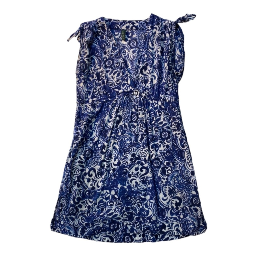 Lauren Ralph Lauren Dress Cover Up Indigo Blue Batik Sleeveless Women’s …